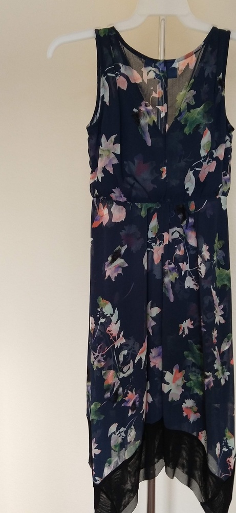 Navy Blue Floral Knee Length Dress